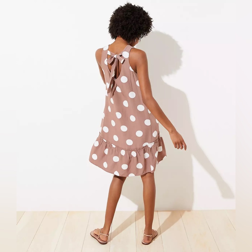 LOFT Women’s XS Brownish Pink and White Polka Dot Dress